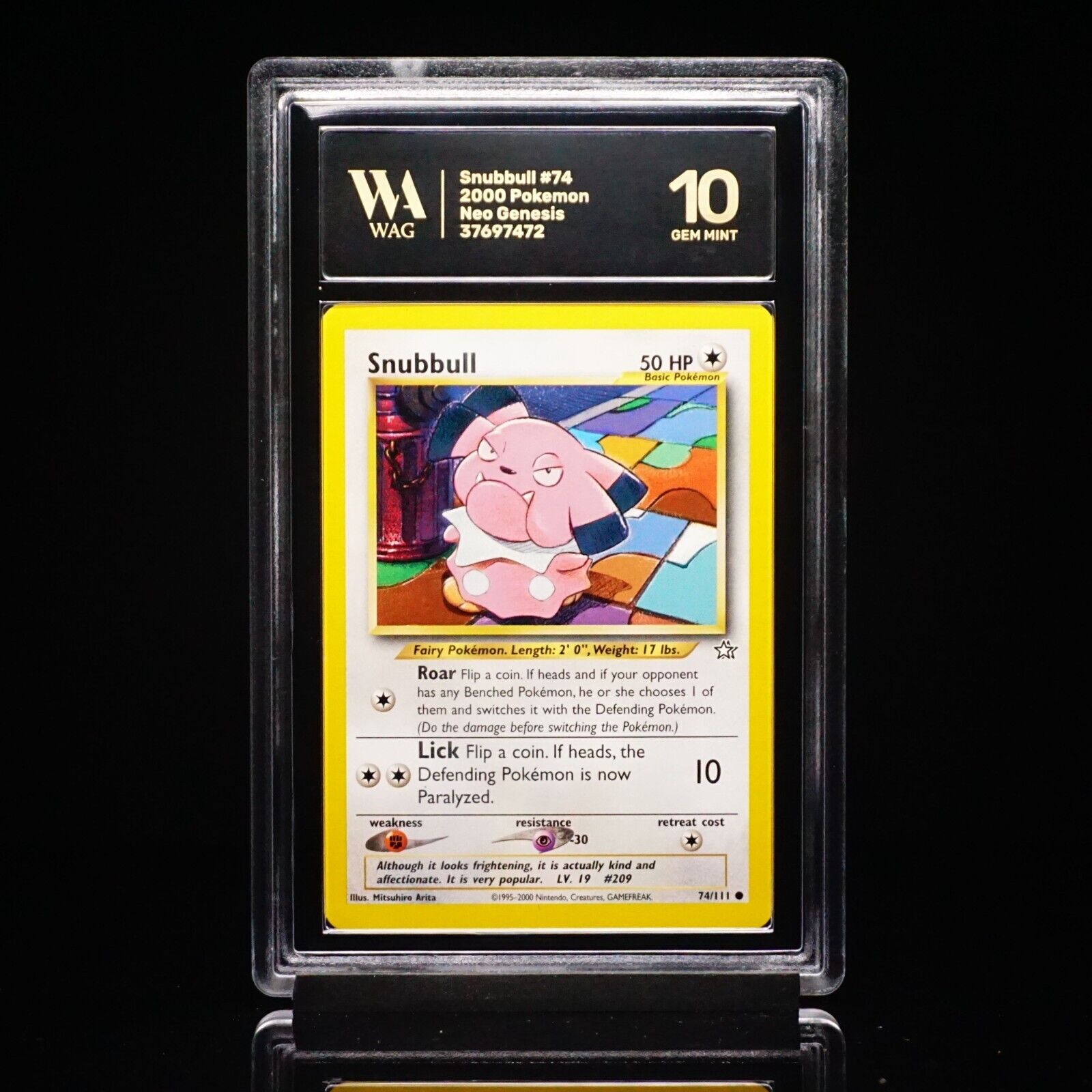 Graded WAG 10 Gem Mint Snubbull 74/111 Neo Genesis Regular